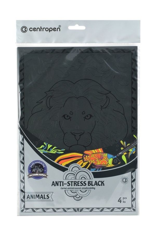 Omalovánky Centropen 9997/4 ANTI-STRESS BLACK -  4 ks / motivy Animals