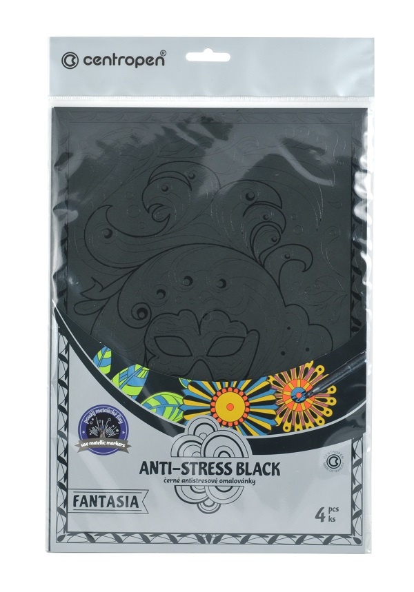 Omalovánky A4 ANTI-STRESS BLACK 9997/4 -  4 ks / motivy Fantasia