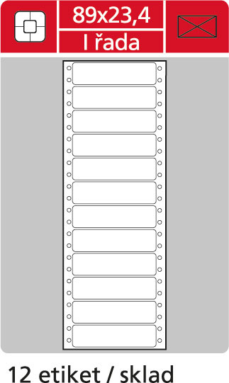 Tabelační etikety s vodící drážkou  - 89 x 23,4 mm jednořadé 6000 etiket / 500 skladů