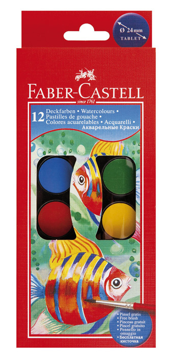 Vodové barvy Faber Castell - 12 barev / průměr 24 mm