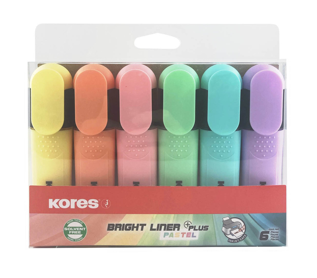 Sada zvýrazňovačů Kores Bright Liner Pastel 6 ks