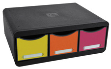Zásuvkový box Exacompta Plus nízký / černý duhový / 3 zásuvky na šířku