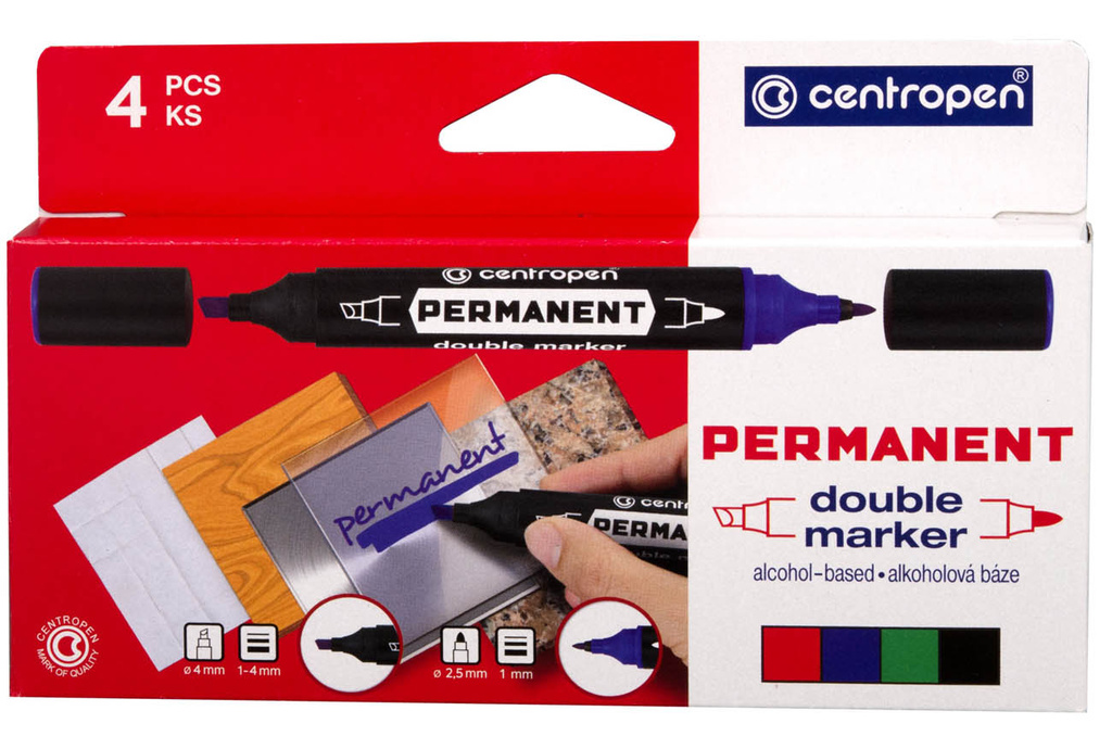Značkovač Centropen DOUBLE 1666 permanent / sada 4 ks