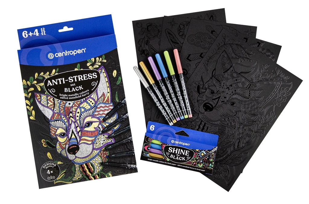 Omalovánky A4 - ANTI-STRESS BLACK 9390 + 6 ks popisovačů