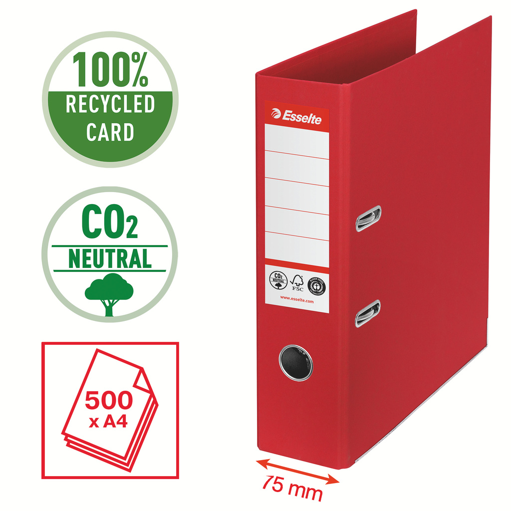 Pořadač pákový Esselete CO2 neutrální - A4 / hřbet 7,5 cm / červená