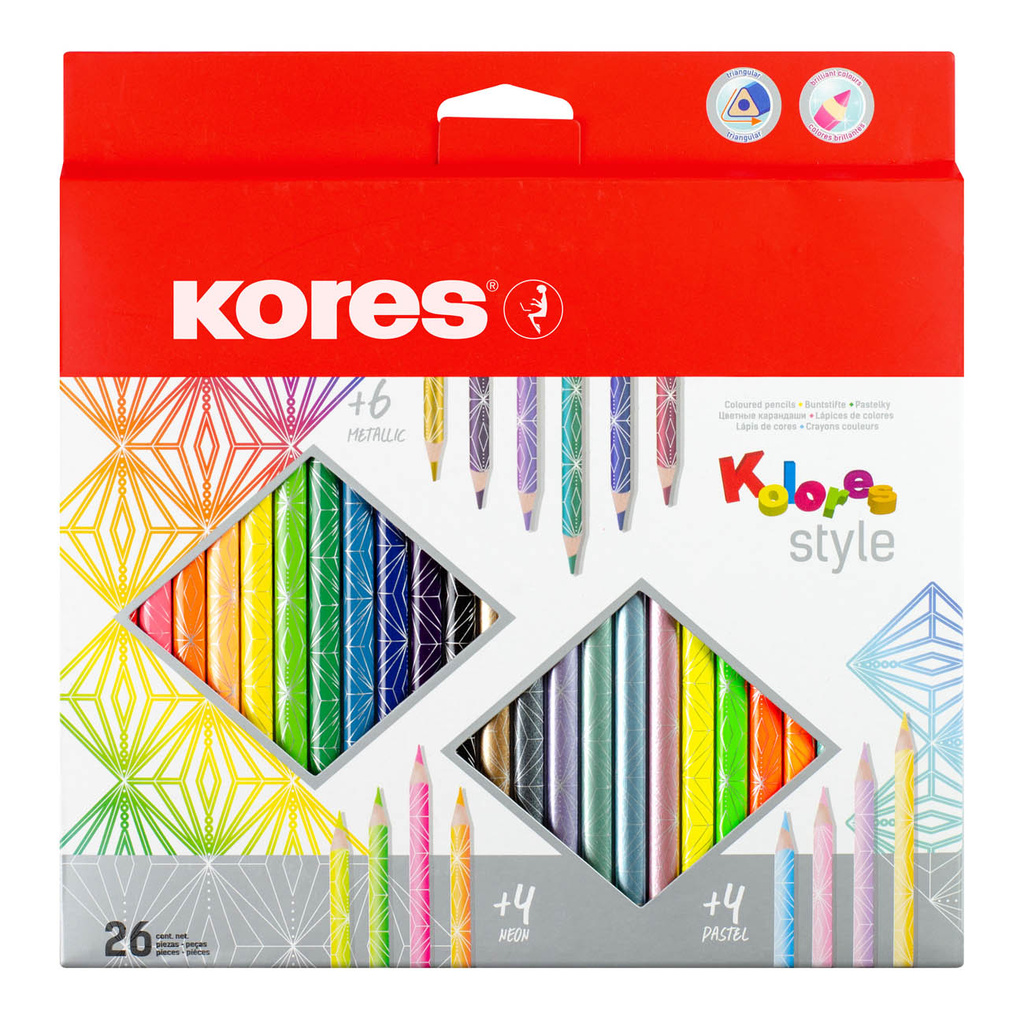 Pastelky Kores KOLORES STYLE trojhranné 26 barev