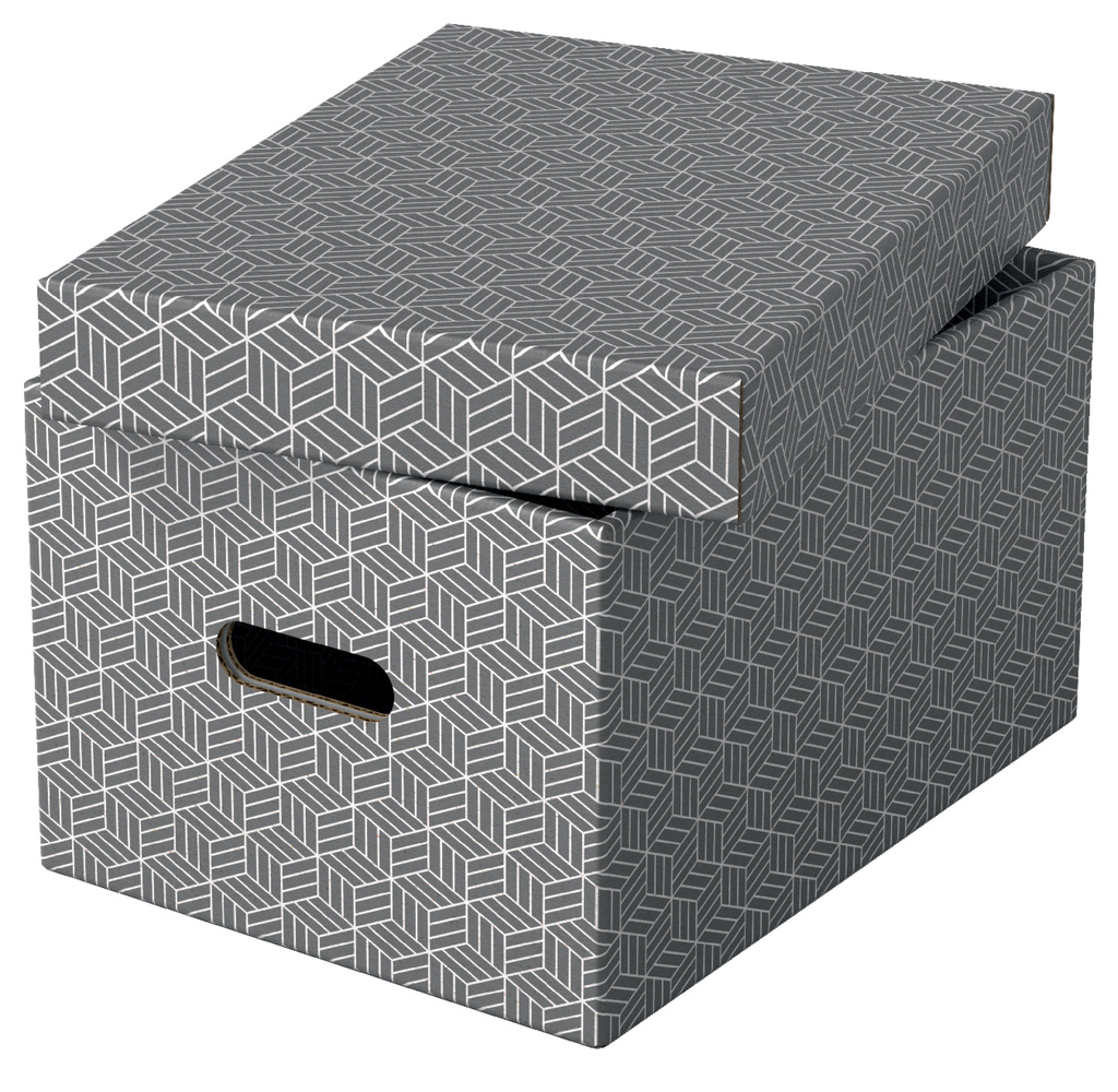 Krabice úložná s víkem - šedá M / 3ks