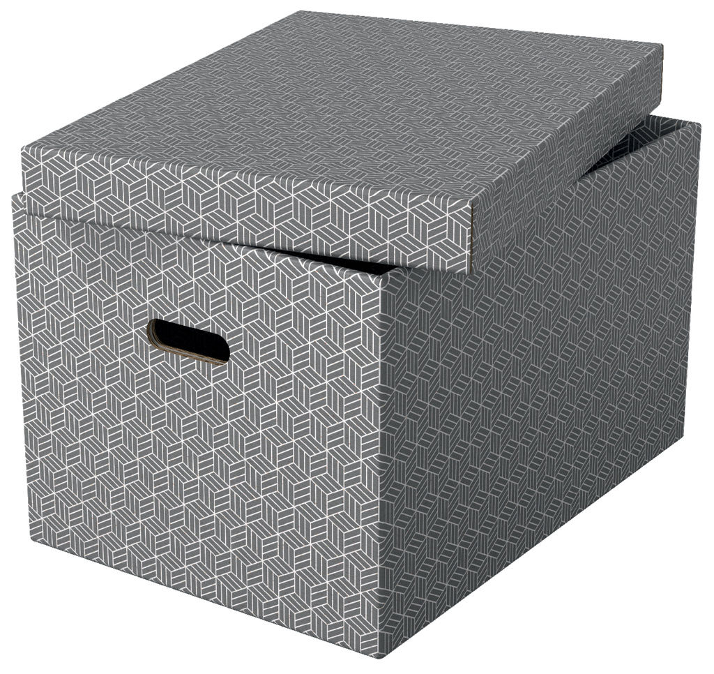 Krabice úložná Esselte - L / šedá / 510 x 355 x 305 mm / s otvory / 3 ks
