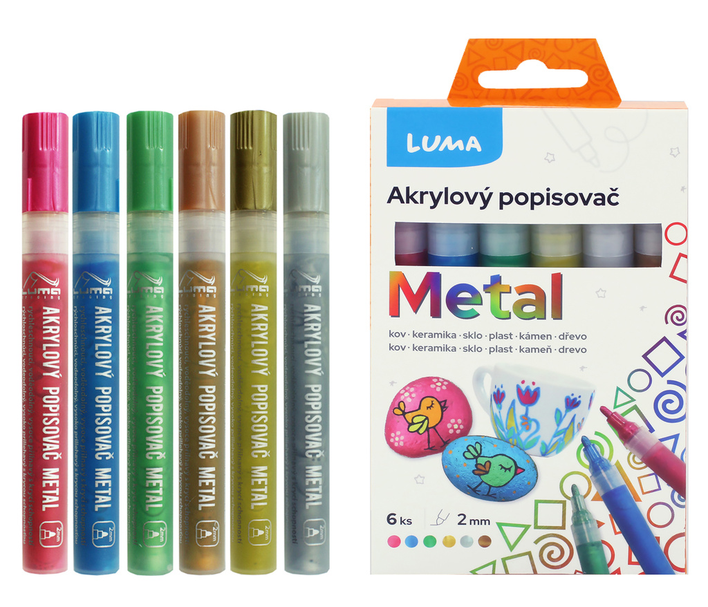 Akrylové popisovače LUMA - 6 barev / metalické