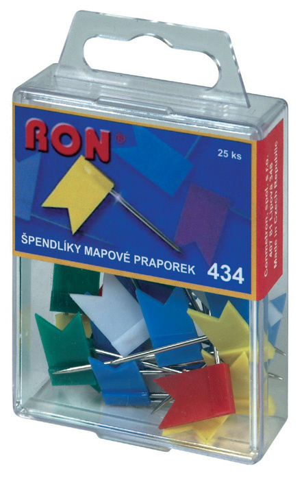 Špendlíky mapové RON - vlaječky / 25 ks / barevný mix