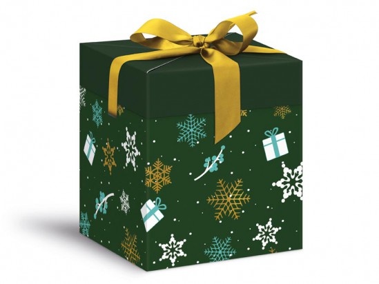 Krabička dárková vánoční - zelená / 12x12x15cm