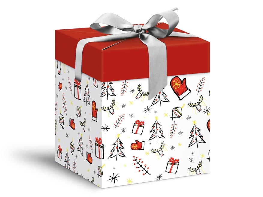 Krabička dárková vánoční - červeno-bílá / 12x12x15cm