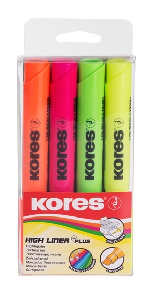 Zvýrazňovač Kores High Liner PLUS / sada 4 ks