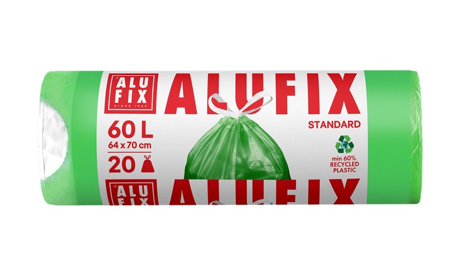 Pytle do koše Alufix Standard stahovací - 64x71cm / 60l / 16my / 20ks / zelená