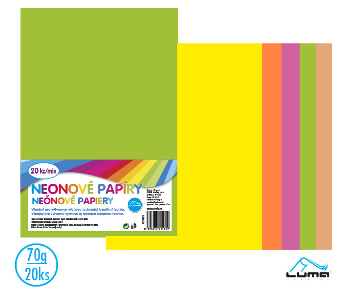 Papír barevný A4 70g / 20ks neon