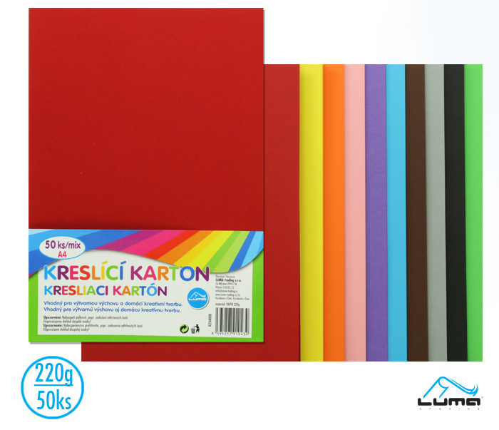 Kreslící karton A4 220g / 50ks mix barev