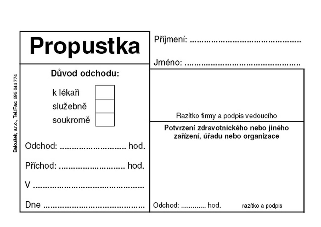 Papírnictví | Baloušek propustka - A7 / 50 listů / ET077 | Dara - víc ...