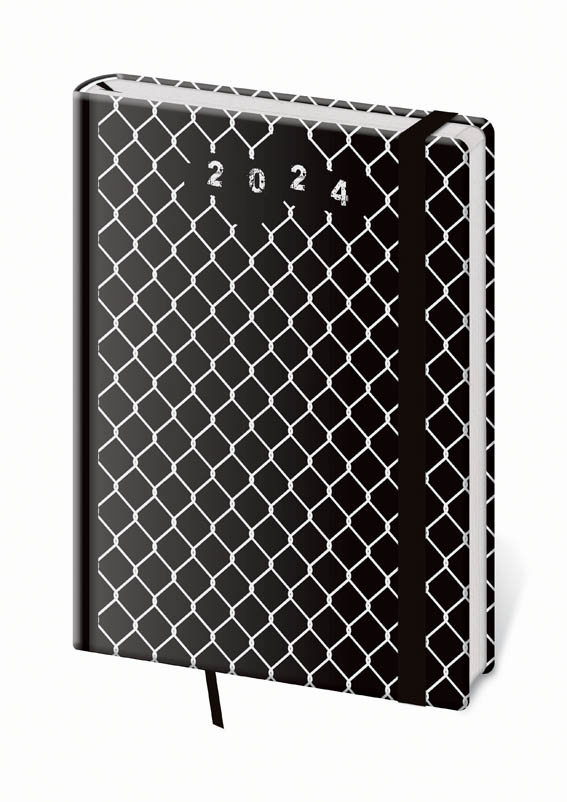 Diář VARIO - denní A5 / Wire s gumičkou černo-bílý