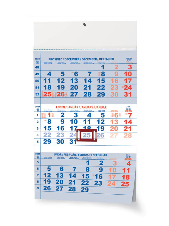 Kalendář nástěnný pracovní - tříměsíční modrý / BNC1