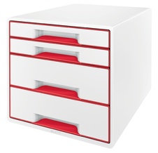 Zásuvkový box Leitz WOW - 2+2 zásuvky / červená