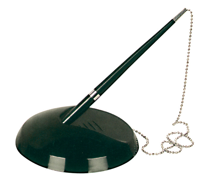 Kuličková pera na stojánku s kovovým řetízkem - černá