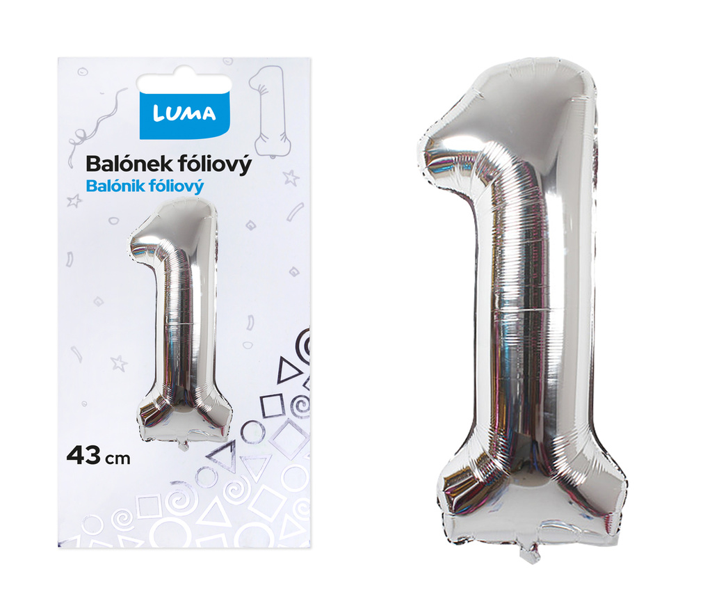 Balónek č. 1 - stříbrný / 43cm