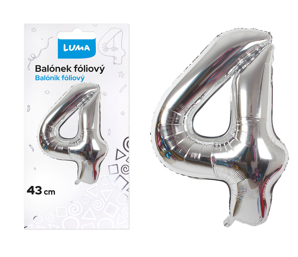 Balónek č. 4 - stříbrný / 43cm