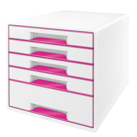 Zásuvkový box Leitz WOW - růžová / 4+1 zásuvky