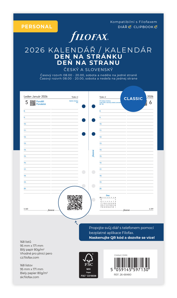 Náhradní vložka do diářů Filofax - kalendář osobní / denní