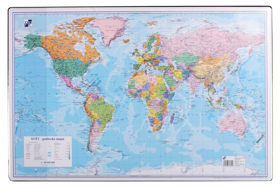 Pracovní podložky dekorované - jednostranná / mapa svět