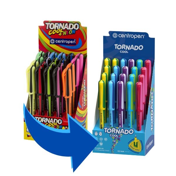 Roller Centropen TORNADO COOL + NEON 4775 - barevný mix / stojánek 20 + 1 ks