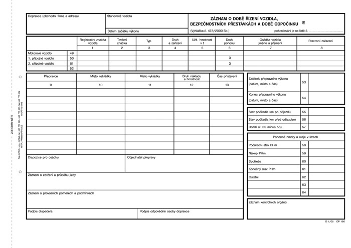 Optys 1166 záznam o provozu nákladního vozidla číslovaný A4