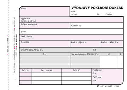 Optys 1037 výdajový pokladní doklad 100 listů A6