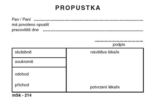 MSK 7400214 propustky 100 listů A7