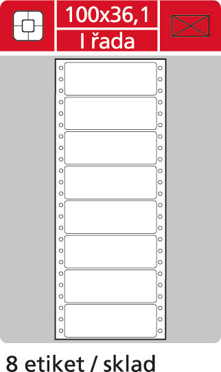 Tabelační etikety s vodící drážkou - 100 x 36,1 mm jednořadé 200 etiket / 25 skladů