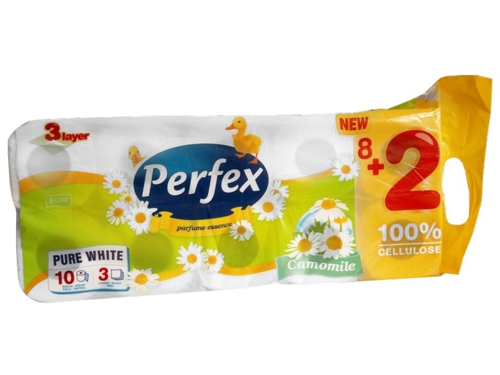 Toaletní papír Perfex Deluxe s vůní - třívrstvý / s vůní heřmánku / 120 útržků / 10 ks