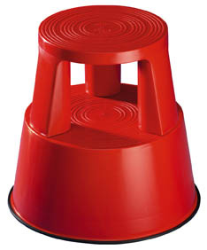 Pojízdná plastová kruhová stolička - červená