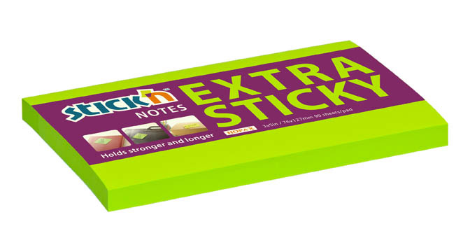 Samolepicí bločky Stick´n by Hopax Extra Sticky - 76 x 127 mm / 90 lístků / neon zelená