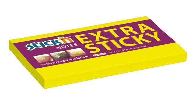 Samolepicí bločky Stick´n by Hopax Extra Sticky - 76 x 127 mm / 90 lístků / neon žlutá